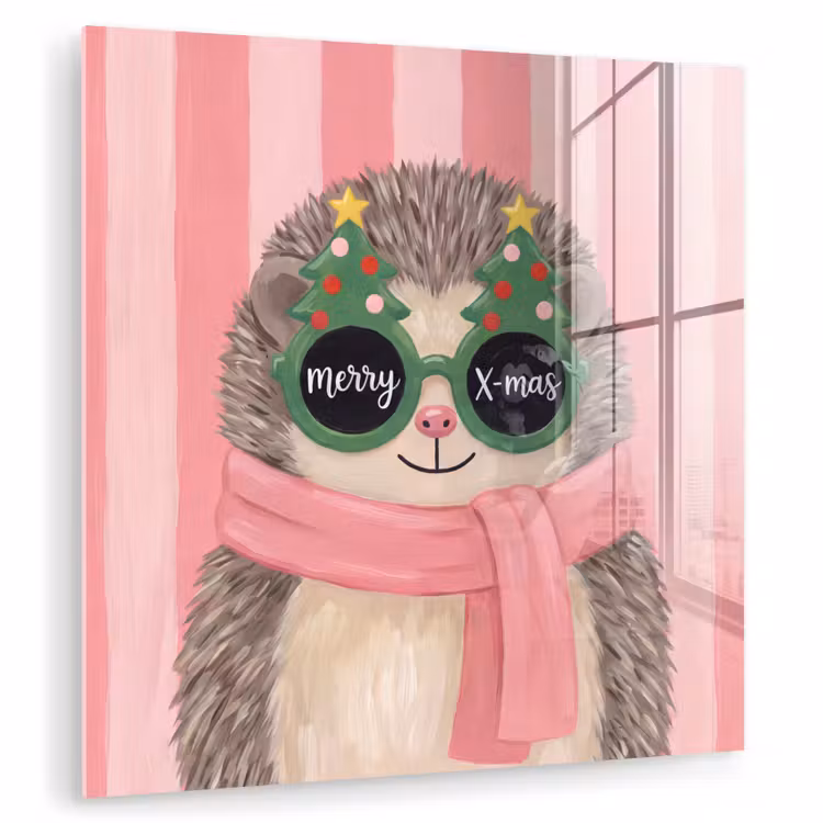 Glas schilderij - Egel - Kerst - Illustratie — 1