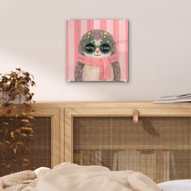 Glas schilderij - Egel - Kerst - Illustratie — 5