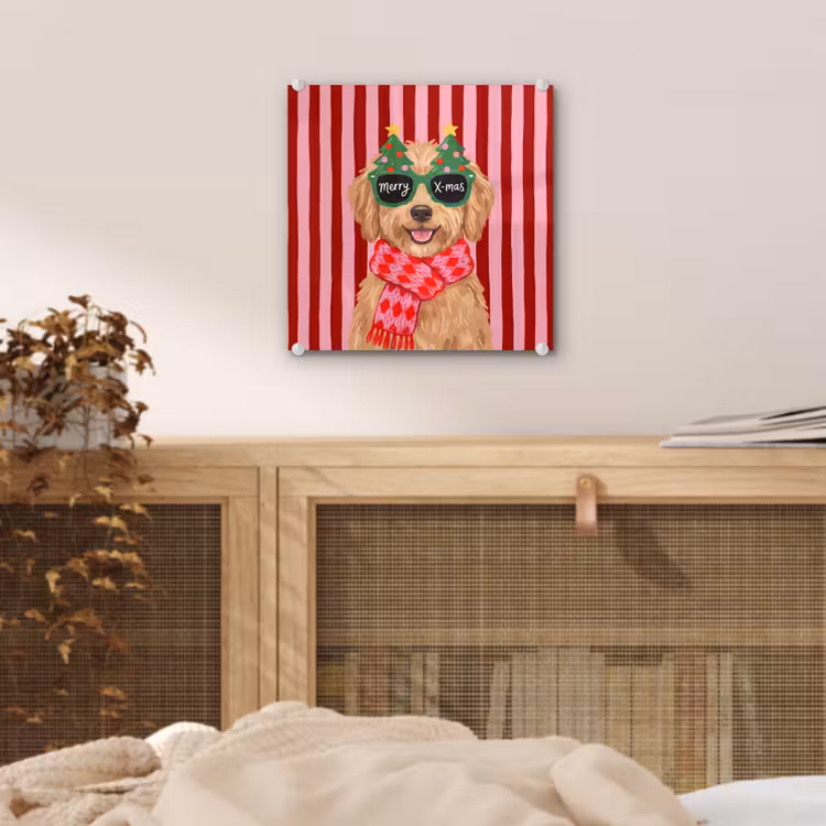 Glas schilderij - Hond - Kerst - Rood — 5