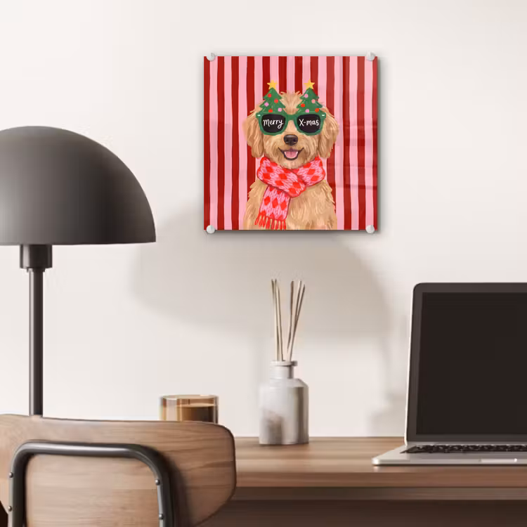 Glas schilderij - Hond - Kerst - Rood — 7