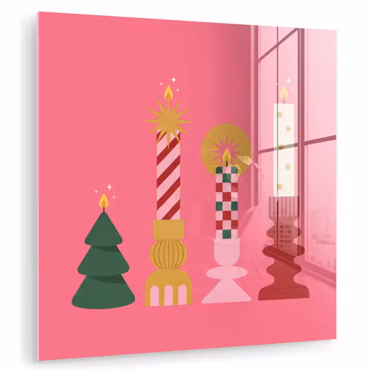 Glas schilderij - Kaarsen - Feest - Roze — 1