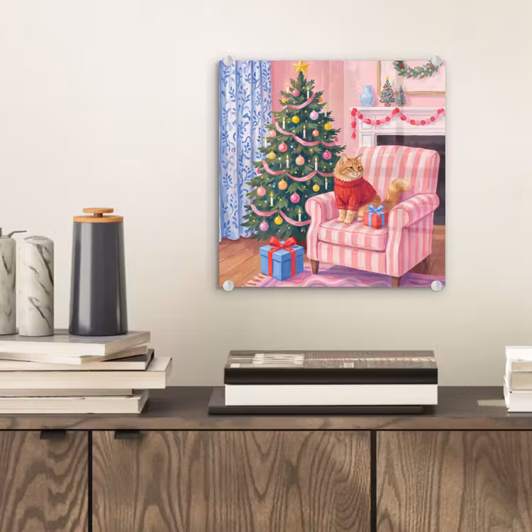 Glas schilderij - Kat - Kerst - Interieur — 2