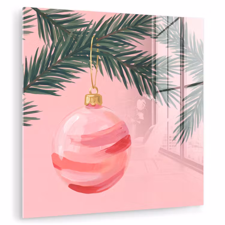 Glas schilderij - Kerstbal - Roze - Kerst — 1