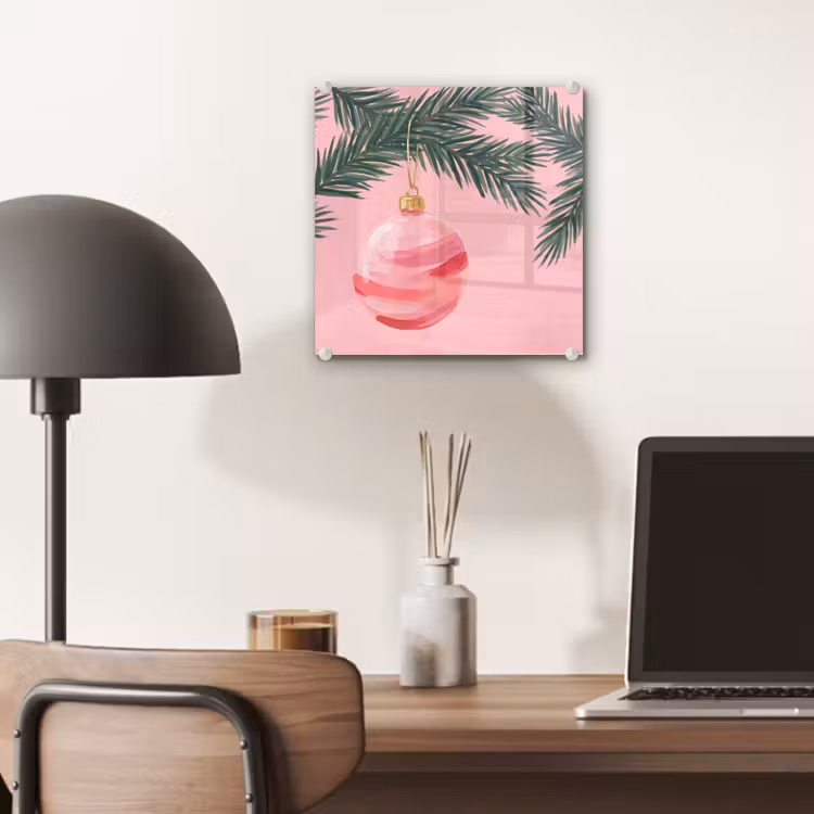 Glas schilderij - Kerstbal - Roze - Kerst — 7