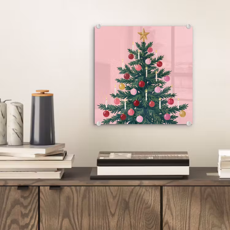 Glas schilderij - Kerstboom - Kerst - Roze — 2