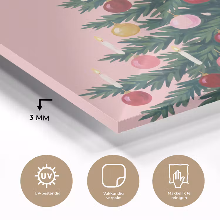 Glas schilderij - Kerstboom - Kerst - Roze — 3