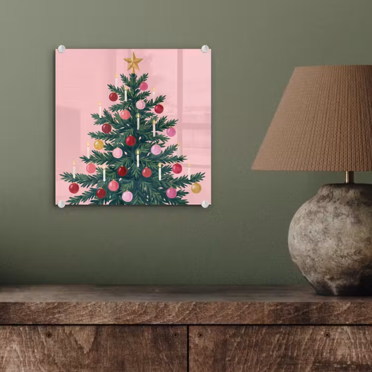 Glas schilderij - Kerstboom - Kerst - Roze — 4