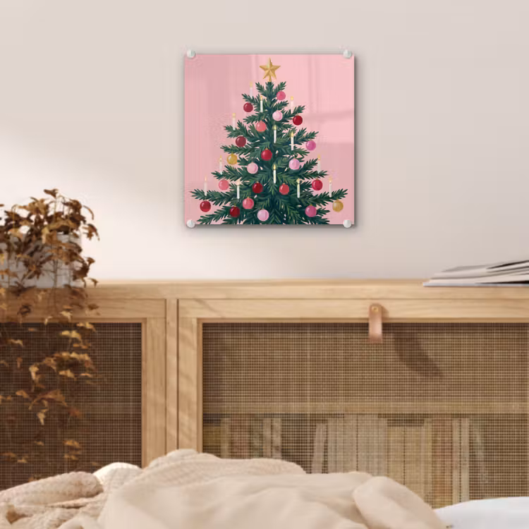 Glas schilderij - Kerstboom - Kerst - Roze — 5