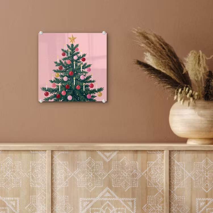 Glas schilderij - Kerstboom - Kerst - Roze — 6