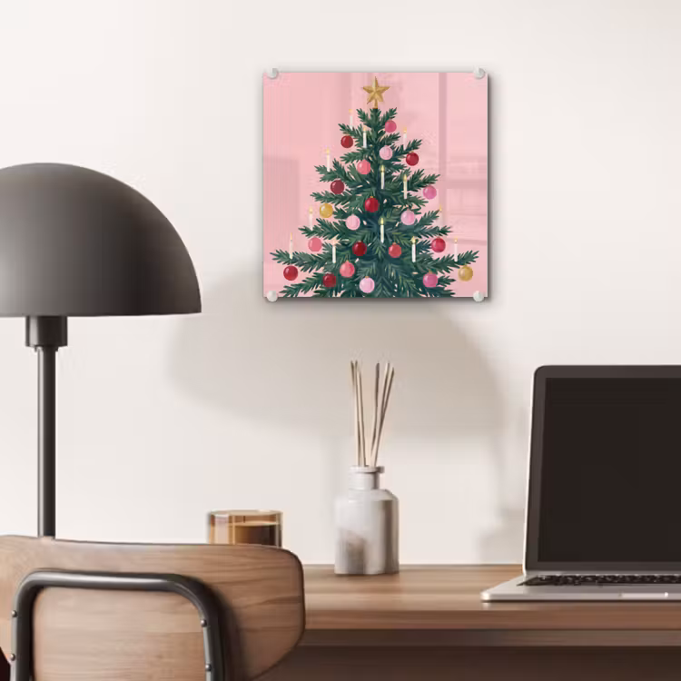 Glas schilderij - Kerstboom - Kerst - Roze — 7
