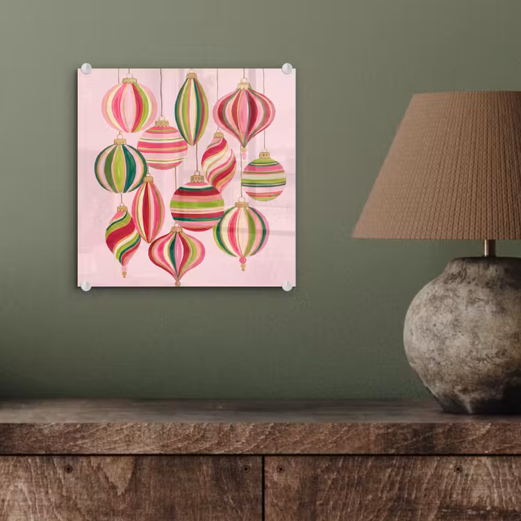 Glas schilderij - Kerstversiering - Gestreept - Roze — 4