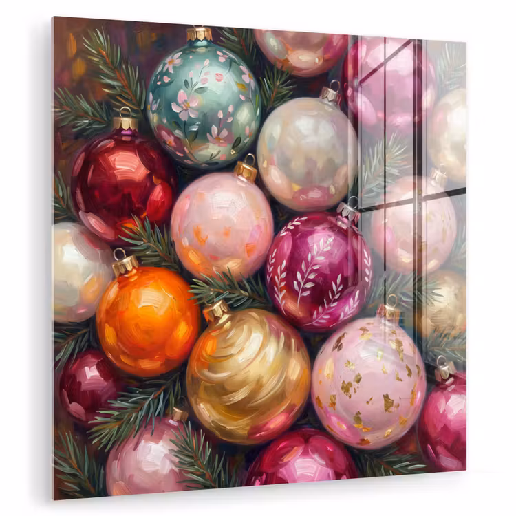 Glas schilderij - Kerstballen - Kleurrijk - Feest — 1