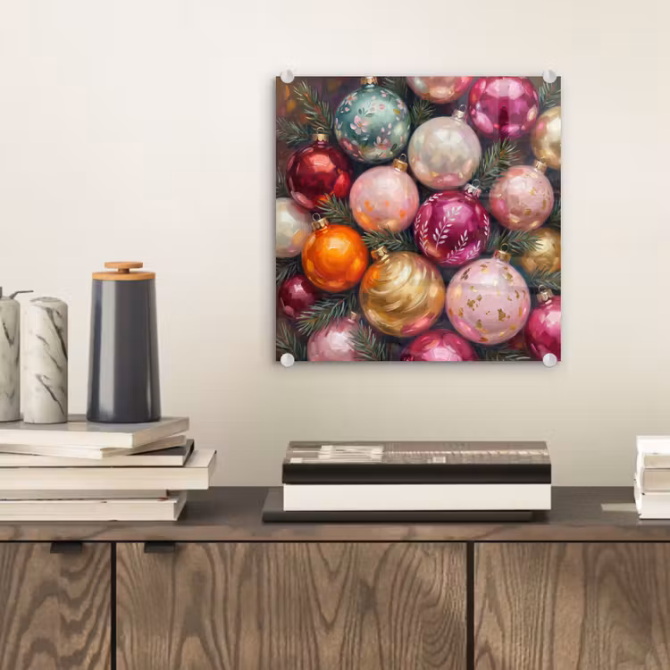 Glas schilderij - Kerstballen - Kleurrijk - Feest — 2