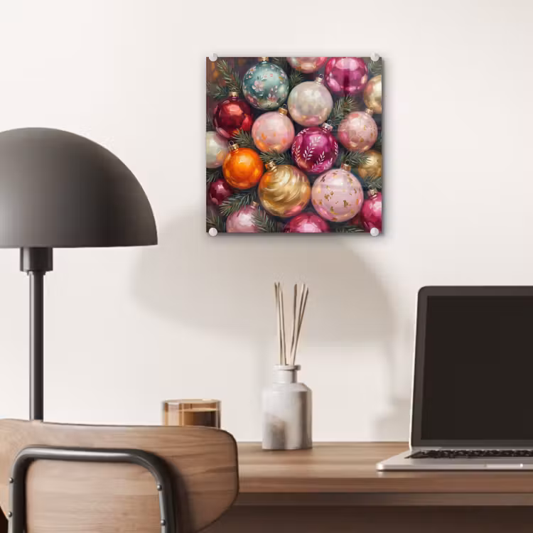 Glas schilderij - Kerstballen - Kleurrijk - Feest — 7