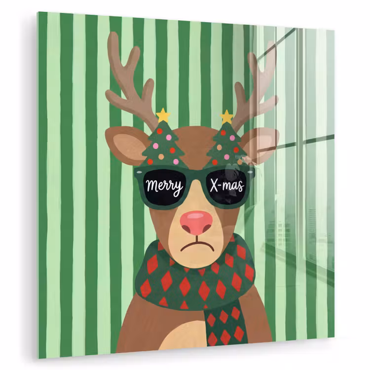 Glas schilderij - Rendier - Kerst - Illustratie — 1