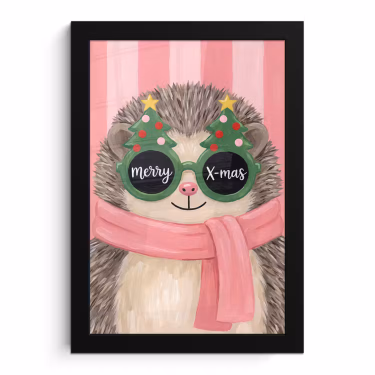 Poster met lijst - Egel - Kerst - Illustratie — 1