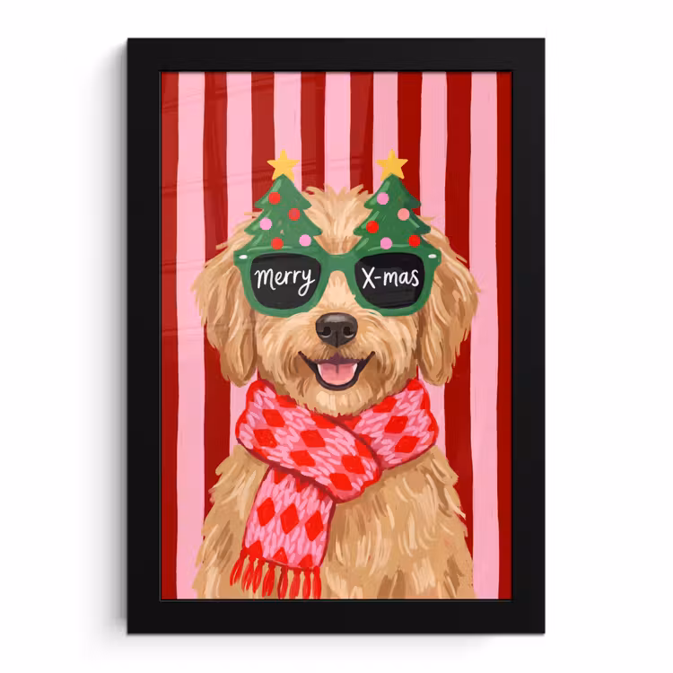 Poster met lijst - Hond - Kerst - Rood — 1