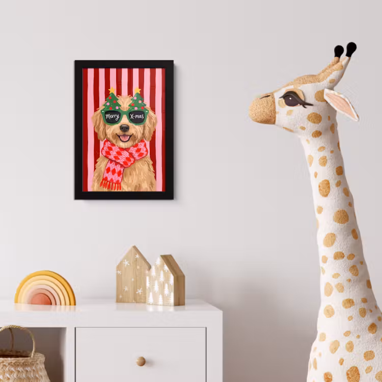 Poster met lijst - Hond - Kerst - Rood — 5
