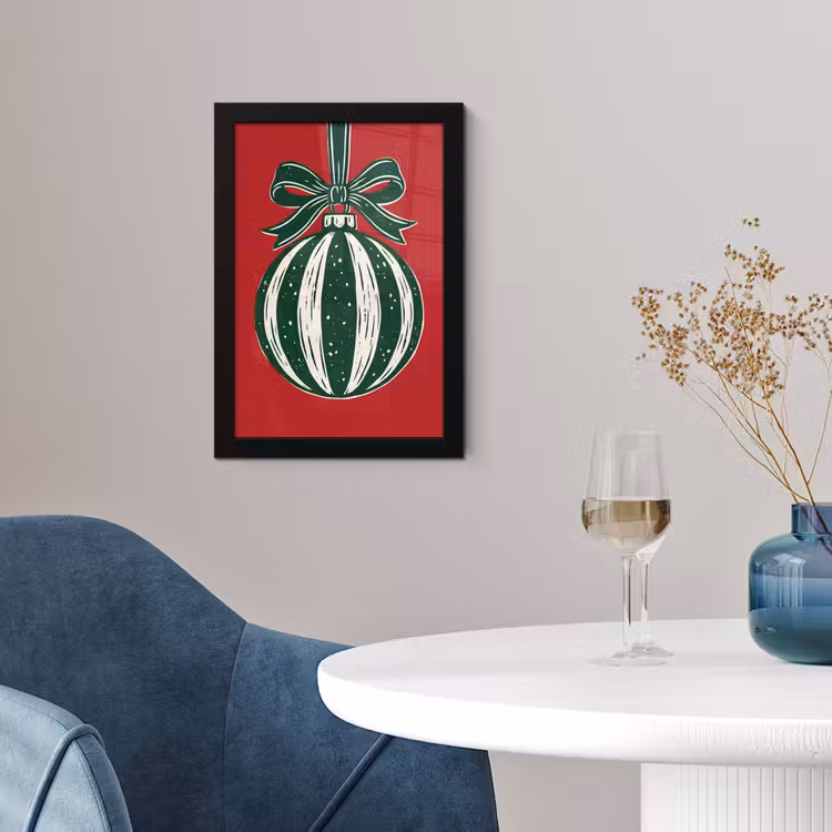 Poster met lijst - Kerstbal - Kerst - Rood — 2