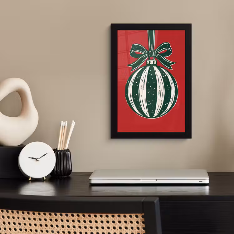 Poster met lijst - Kerstbal - Kerst - Rood — 3