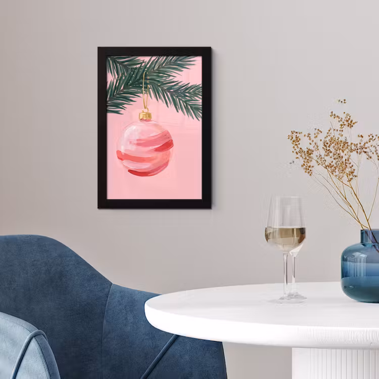 Poster met lijst - Kerstbal - Roze - Kerst — 2