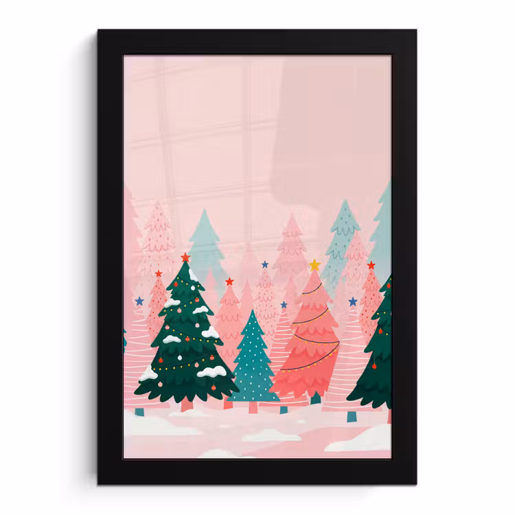 Poster met lijst - Kerstbomen - Illustratie - Roze — 1