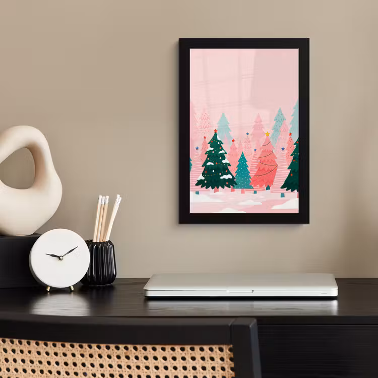 Poster met lijst - Kerstbomen - Illustratie - Roze — 3