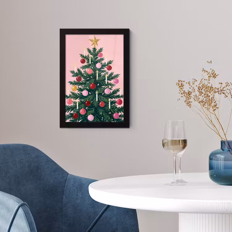 Poster met lijst - Kerstboom - Kerst - Roze — 2