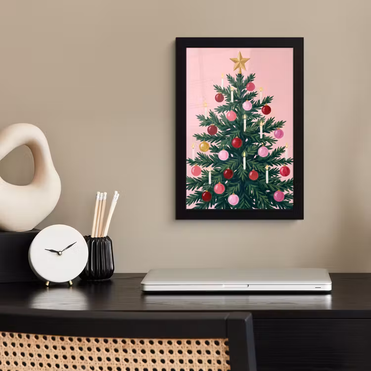 Poster met lijst - Kerstboom - Kerst - Roze — 3