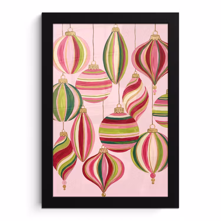 Poster met lijst - Kerstversiering - Gestreept - Roze — 1