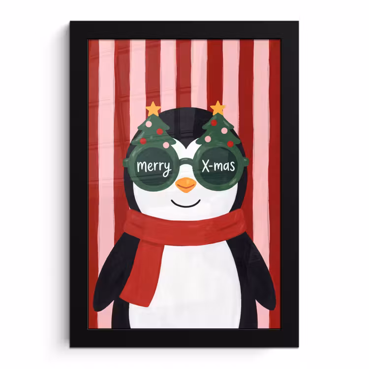 Poster met lijst - Pinguïn - Kerst - Illustratie — 1