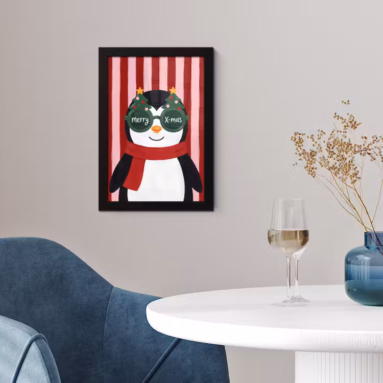 Poster met lijst - Pinguïn - Kerst - Illustratie — 2