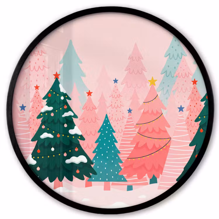 Ronde fotolijst - Kerstbomen - Illustratie - Roze — 1