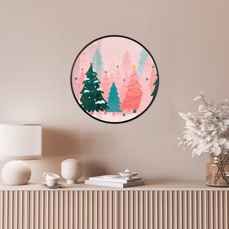 Ronde fotolijst - Kerstbomen - Illustratie - Roze — 5