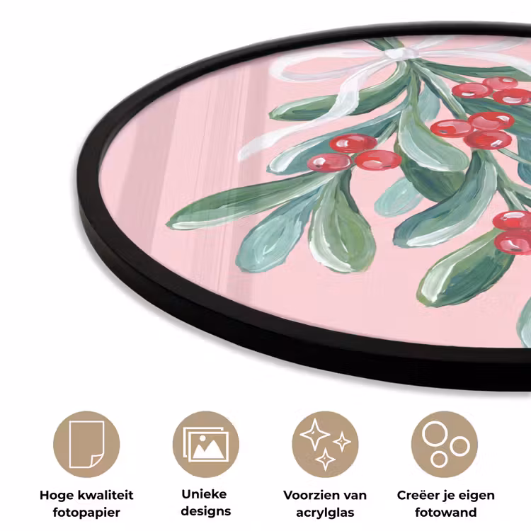 Ronde fotolijst - Plant - Kerst - Roze — 2