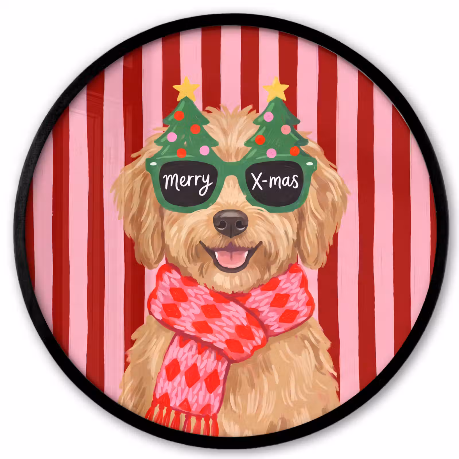 Ronde fotolijst - Hond - Kerst - Rood — 1