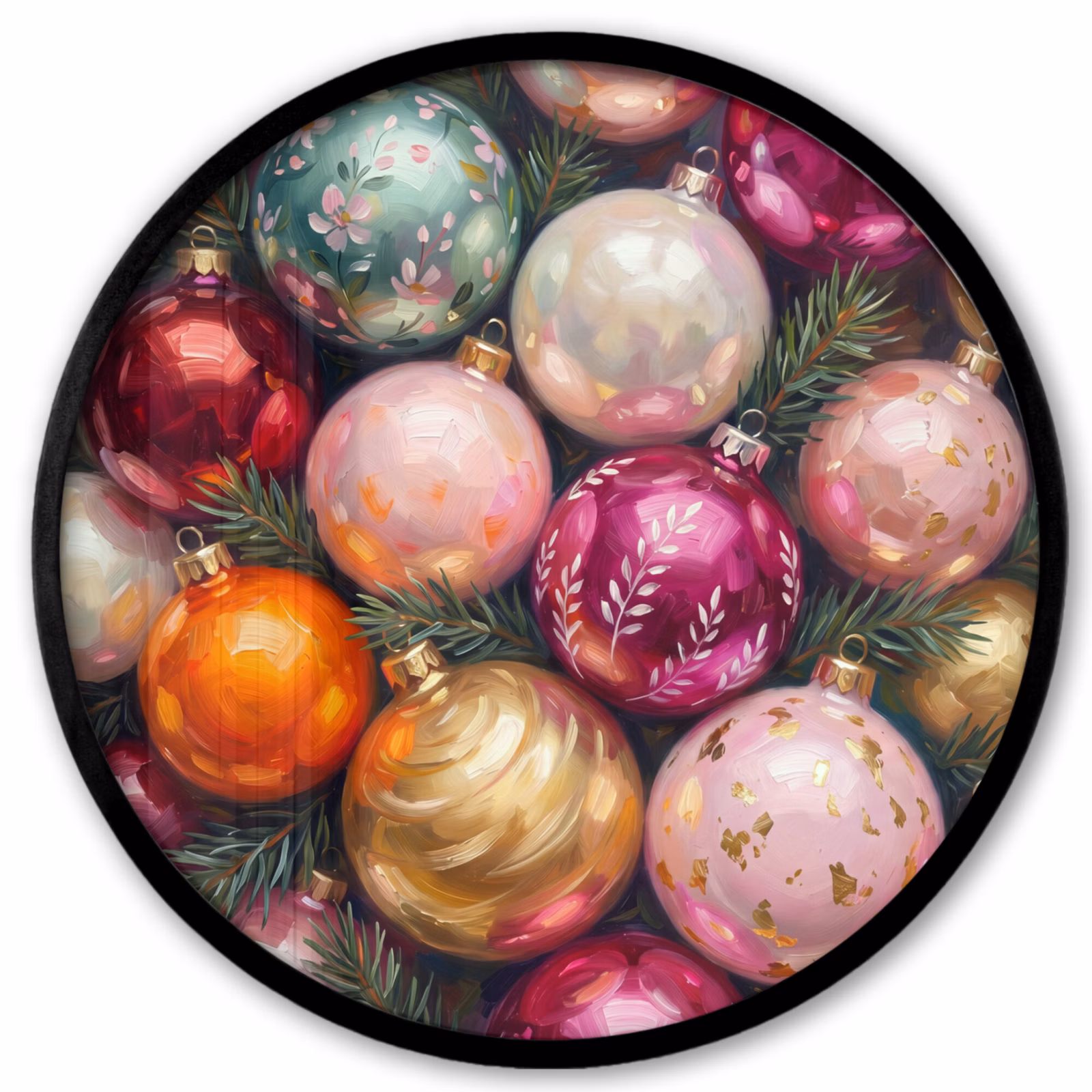 Ronde fotolijst - Kerstballen - Kleurrijk - Feest — 1