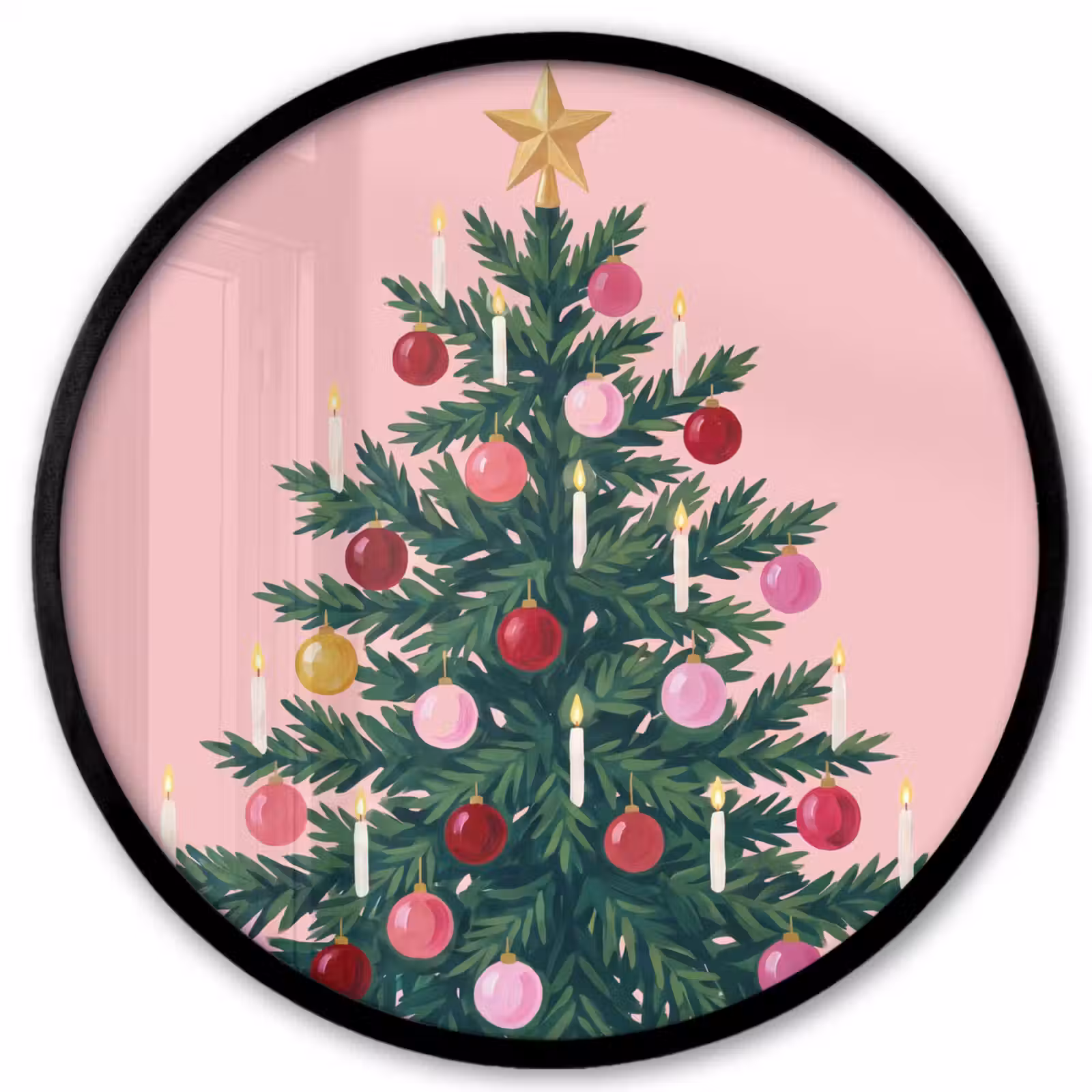 Ronde fotolijst - Kerstboom - Kerst - Roze — 1