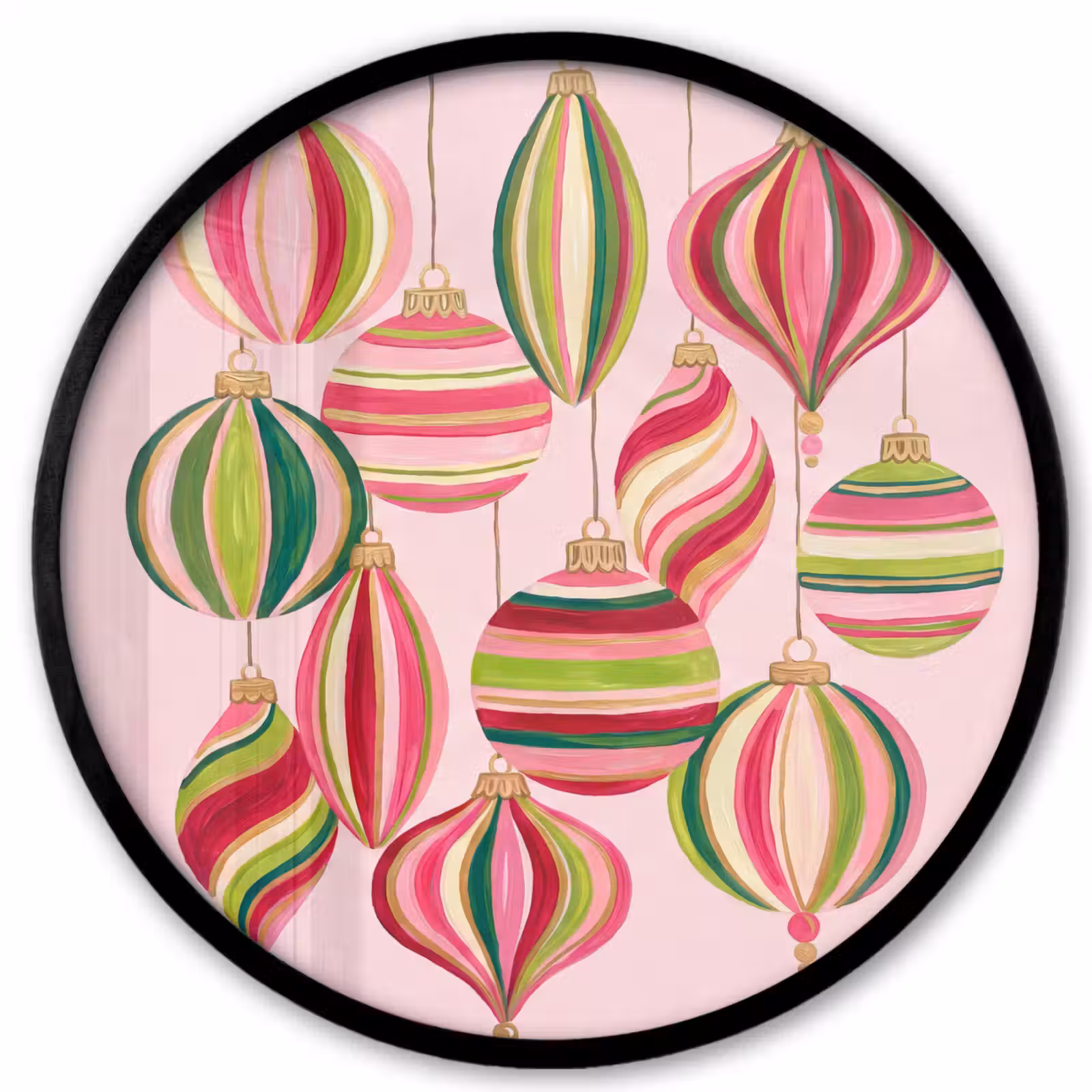 Ronde fotolijst - Kerstversiering - Gestreept - Roze — 1