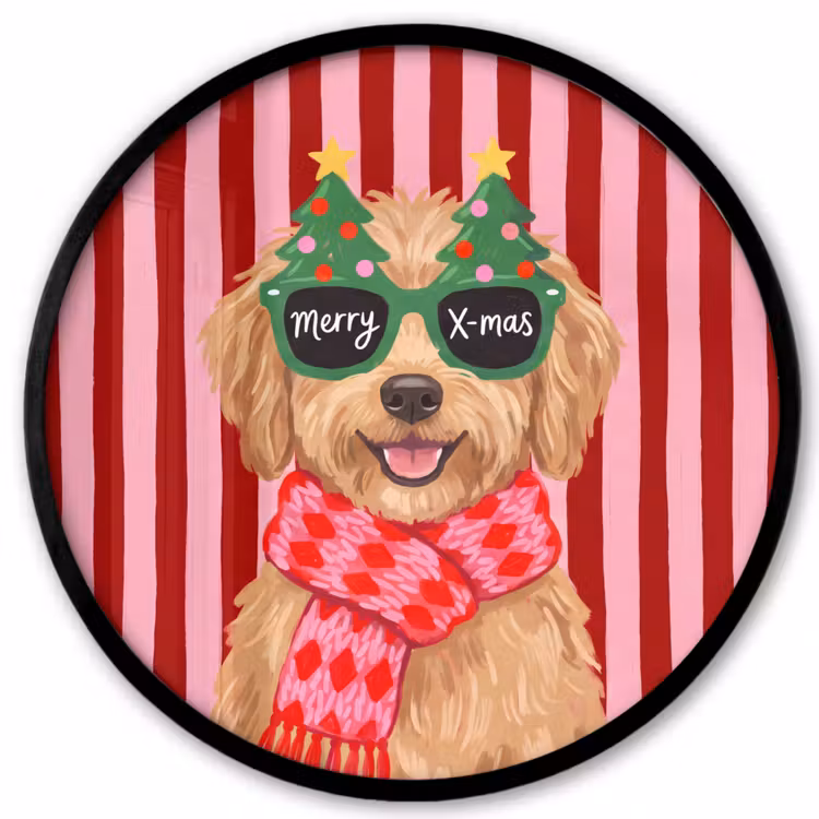 Ronde fotolijst - Hond - Kerst - Rood — 1