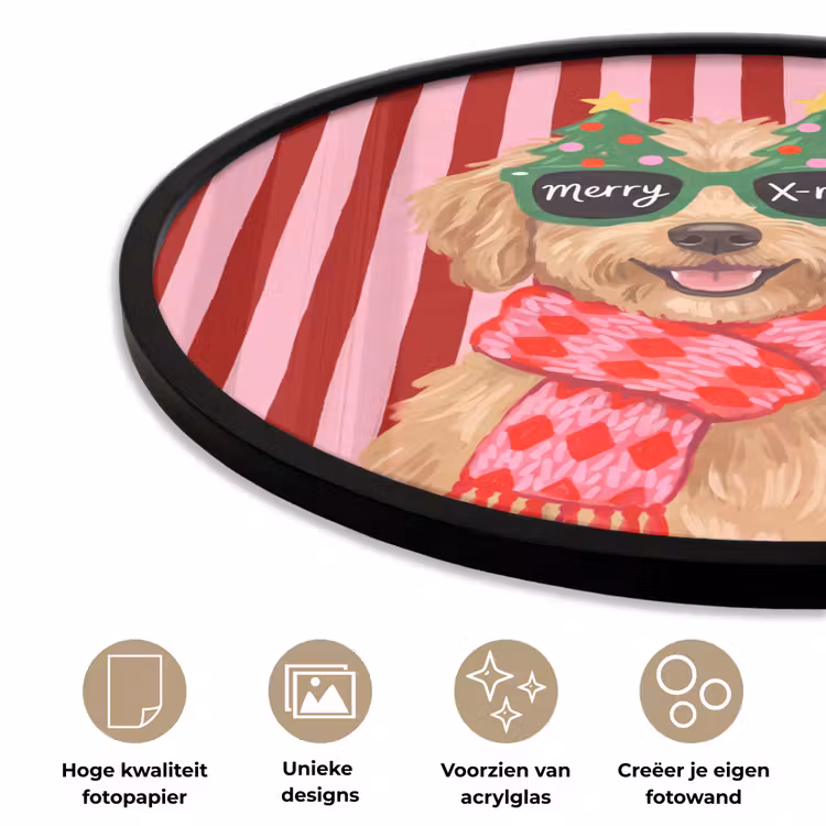 Ronde fotolijst - Hond - Kerst - Rood — 2
