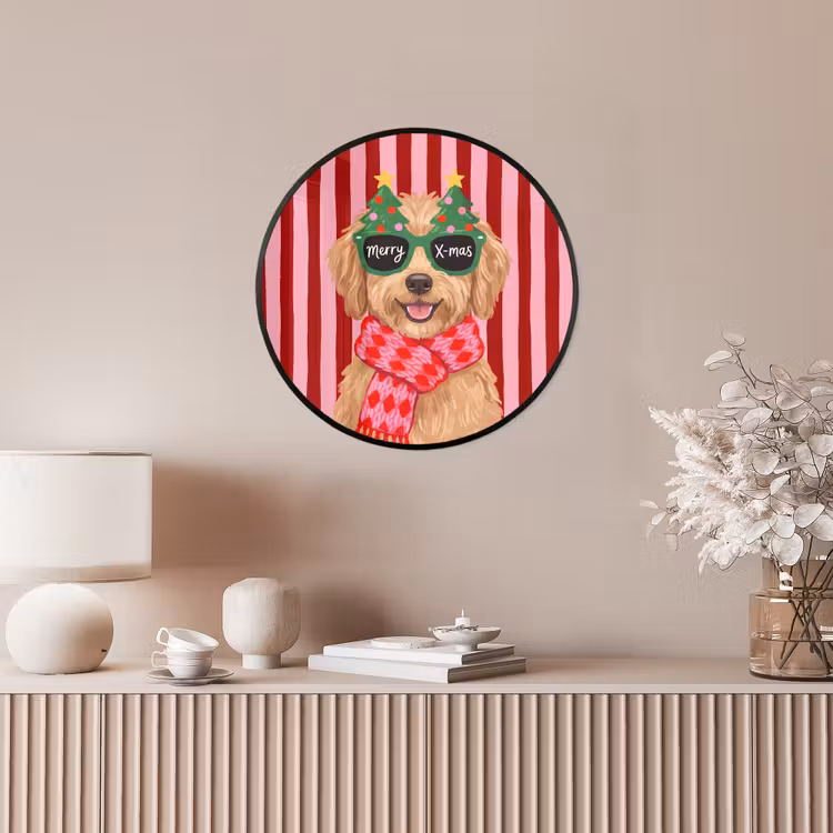 Ronde fotolijst - Hond - Kerst - Rood — 5