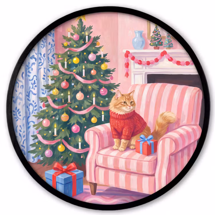 Ronde fotolijst - Kat - Kerst - Interieur — 1