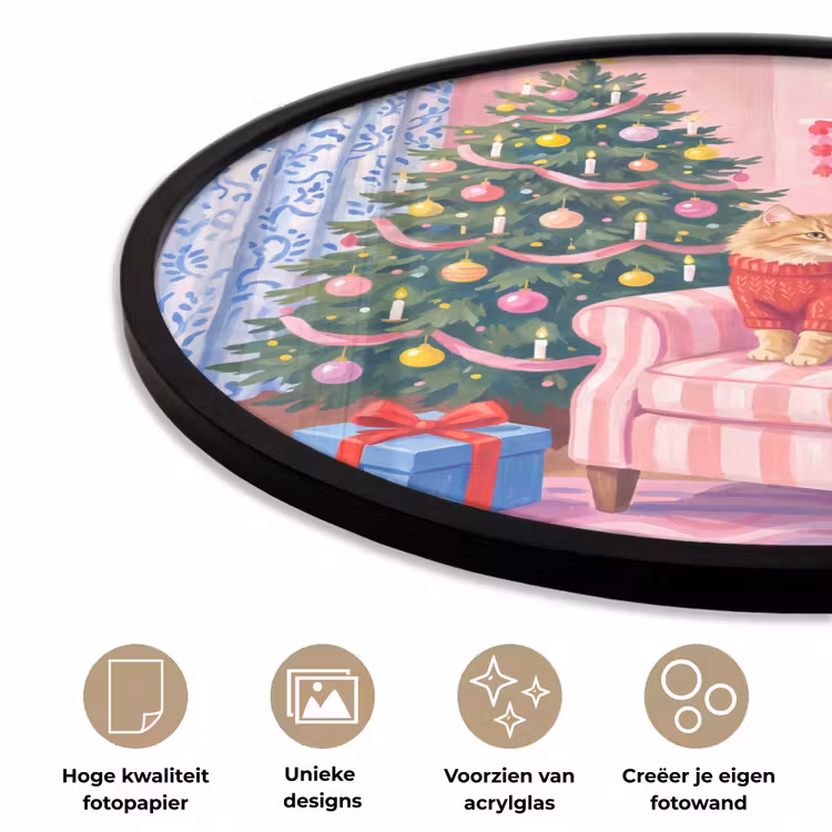 Ronde fotolijst - Kat - Kerst - Interieur — 2
