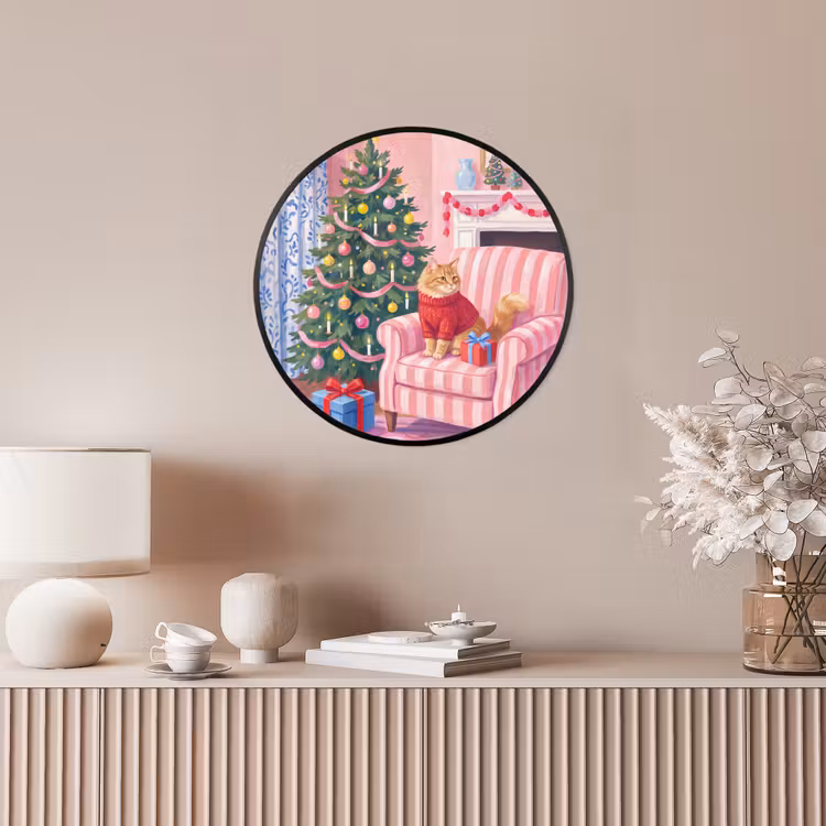 Ronde fotolijst - Kat - Kerst - Interieur — 5