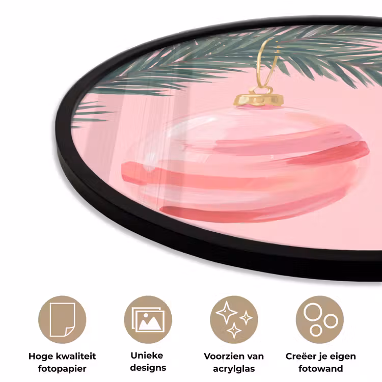 Ronde fotolijst - Kerstbal - Roze - Kerst — 2
