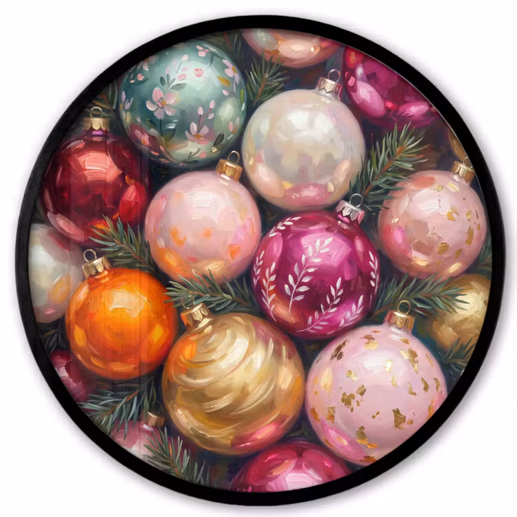 Ronde fotolijst - Kerstballen - Kleurrijk - Feest — 1