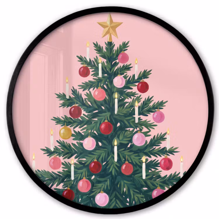 Ronde fotolijst - Kerstboom - Kerst - Roze — 1