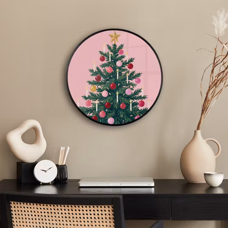 Ronde fotolijst - Kerstboom - Kerst - Roze — 3