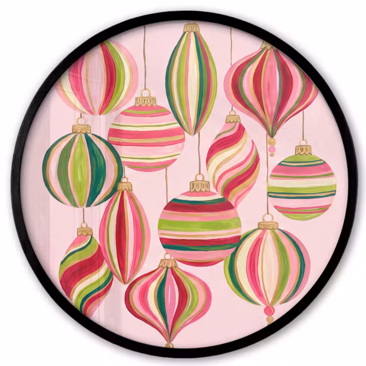 Ronde fotolijst - Kerstversiering - Gestreept - Roze — 1